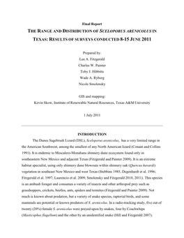 The Range and Distribution of Sceloporus Arenicolus in Texas