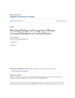 Breeding Biology and Longevity of Russet-Crowned Motmots in Central Mexico