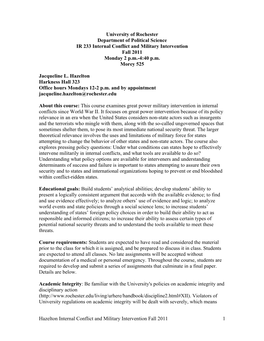 Hazelton Internal Conflict and Military Intervention Fall 2011 1 University