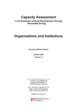 Capacity Assessment Organisations and Institutions