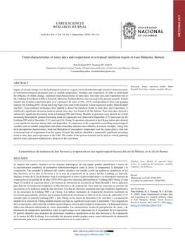 Trend Characteristics of Rainy Days and Evaporation at a Tropical Rainforest Region in East Malaysia, Borneo