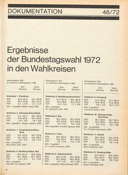 Ergebnisse Der Bundestagswahl 1972 in Den Wahlkreisen