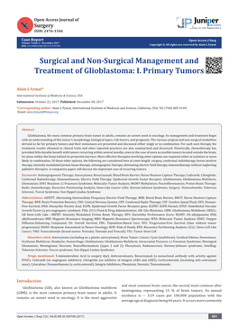 Surgical and Non-Surgical Management and Treatment of Glioblastoma: I