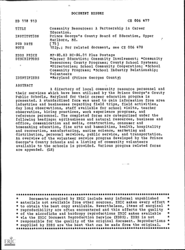 DOCUMENT RESUME ED 118 913 Community Resources: A