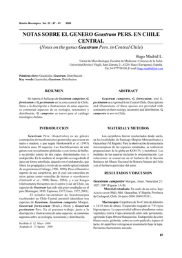 NOTAS SOBRE EL GENERO Geastrum PERS. EN CHILE CENTRAL (Notes on the Genus Geastrum Pers