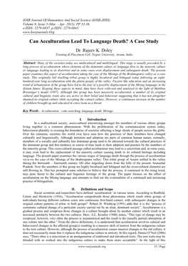 Can Acculturation Lead to Language Death? a Case Study