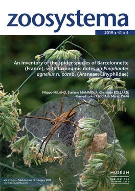 An Inventory of the Spider Species of Barcelonnette (France), with Taxonomic Notes on Piniphantes Agnellus N