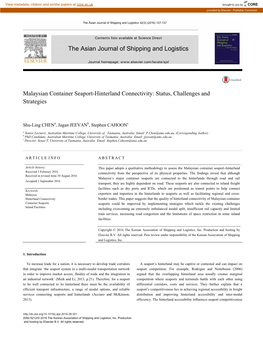 Malaysian Container Seaport-Hinterland Connectivity: Status, Challenges and Strategies