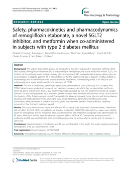 Safety, Pharmacokinetics and Pharmacodynamics of Remogliflozin