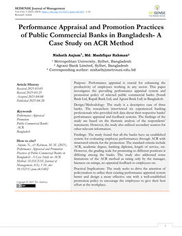 Performance Appraisal and Promotion Practices of Public Commercial Banks in Bangladesh- a Case Study on ACR Method