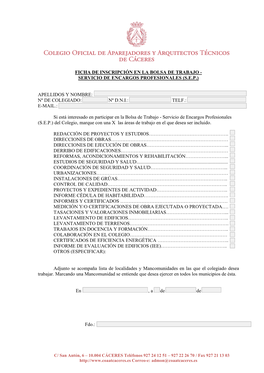 Ficha De Inscripcion En El Servicio De Encargos