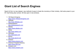 Giant List of Search Engines