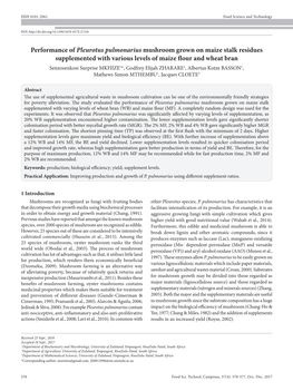 Performance of Pleurotus Pulmonarius Mushroom Grown on Maize Stalk