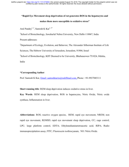 “Rapid Eye Movement Sleep Deprivation of Rat Generates ROS in the Hepatocytes And