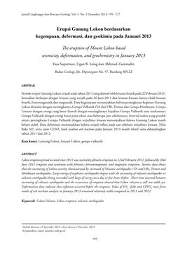 Erupsi Gunung Lokon Berdasarkan Kegempaan, Deformasi, Dan Geokimia Pada Januari 2013 the Eruption of Mount Lokon Based Seismicit