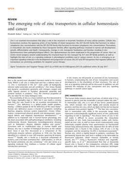 The Emerging Role of Zinc Transporters in Cellular Homeostasis and Cancer