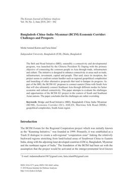 Bangladesh–China–India–Myanmar (BCIM) Economic Corridor: Challenges and Prospects