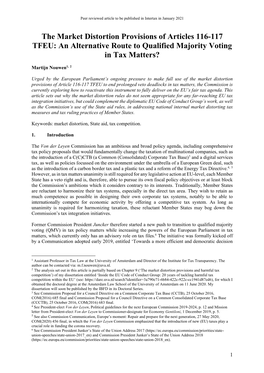 The Market Distortion Provisions of Articles 116-117 TFEU: an Alternative Route to Qualified Majority Voting in Tax Matters?