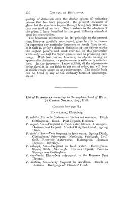 List of Diatomaceoccurring in the Neighbourhood of Hull
