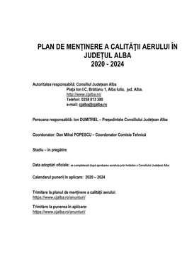 Plan De Menținere a Calității Aerului În Județul ALBA 2020-2024