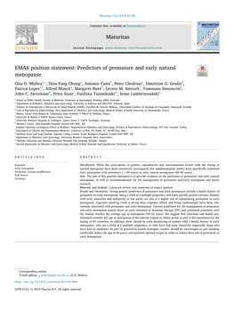 Predictors of Premature and Early Natural Menopause T ⁎ Gita D