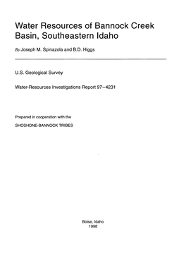 Water Resources of Bannock Creek Basin, Southeastern Idaho