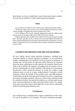 Notes 4. ROBUST REGRESSION for the LINEAR MODEL L-Estimators