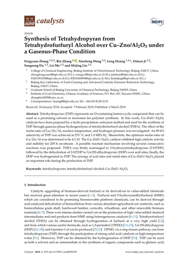 Synthesis of Tetrahydropyran from Tetrahydrofurfuryl Alcohol Over Cu–Zno/Al2o3 Under a Gaseous-Phase Condition