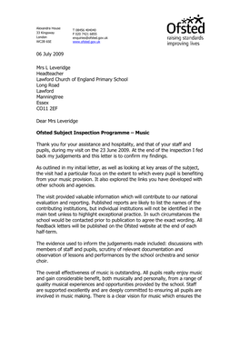 Mrs L Leveridge Headteacher Lawford Church of England Primary School Long Road Lawford Manningtree Essex CO11 2EF Dear Mrs Lever