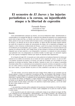 El Secuestro De El Jueves Y Las Injurias Periodísticas a La Corona, Un Injustiﬁcable Ataque a La Libertad De Expresión