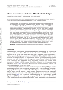 Islamist Conservatism and the Demise of Islam Hadhari in Malaysia Ahmad Fauzi Abdul Hamida* and Muhamad Takiyuddin Ismailb