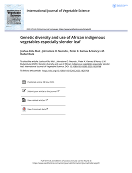 Genetic Diversity and Use of African Indigenous Vegetables Especially Slender Leaf