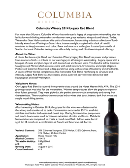 Columbia Winery 2014 Legacy Red Blend