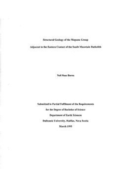 Structural Geology of the Meguma Group Adjacent to the Eastern