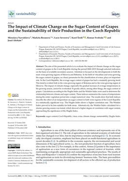 The Impact of Climate Change on the Sugar Content of Grapes and the Sustainability of Their Production in the Czech Republic