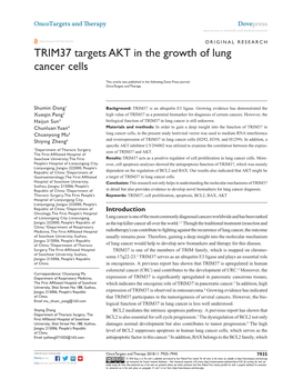 TRIM37 Targets AKT in the Growth of Lung Cancer Cells