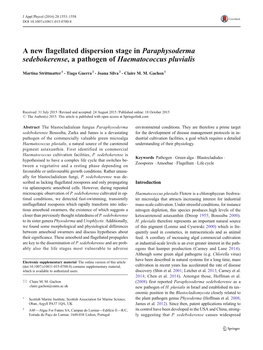 A New Flagellated Dispersion Stage in Paraphysoderma Sedebokerense, a Pathogen of Haematococcus Pluvialis