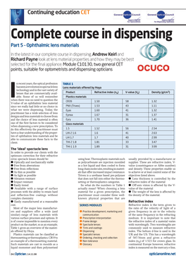 Complete Course in Dispensing Part 5 – Ophthalmic Lens Materials