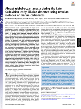 Abrupt Global-Ocean Anoxia During the Late Ordovician–Early Silurian Detected Using Uranium Isotopes of Marine Carbonates