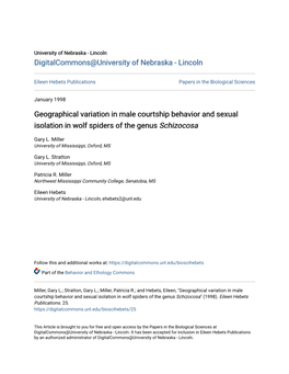 Geographical Variation in Male Courtship Behavior and Sexual Isolation in Wolf Spiders of the Genus Schizocosa