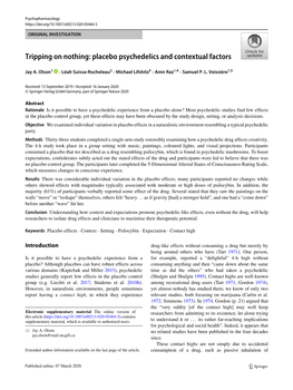 Tripping on Nothing: Placebo Psychedelics and Contextual Factors