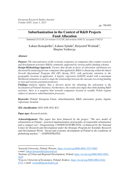 Suburbanization in the Context of R&D Projects Fund Allocation