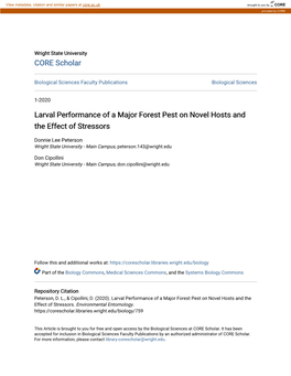 Larval Performance of a Major Forest Pest on Novel Hosts and the Effect of Stressors