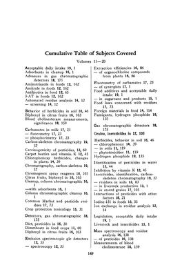 Cumulative Table of Subjects Covered