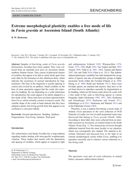 Extreme Morphological Plasticity Enables a Free Mode of Life in Favia Gravida at Ascension Island (South Atlantic)