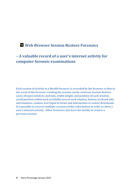 Web Browser Session Restore Forensics – a Valuable Record of A