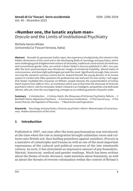 Number One, the Lunatic Asylum Man» Dracula and the Limits of Institutional Psychiatry