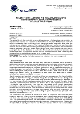 Impact of Human Activities and Infrastructure Works on Hydro Morphological Characteristics of Alfeios River, Greece