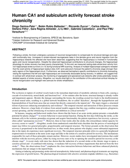 Human CA1 and Subiculum Activity Forecast Stroke Chronicity