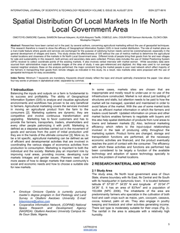 Spatial Distribution of Local Markets in Ife North Local Government Area